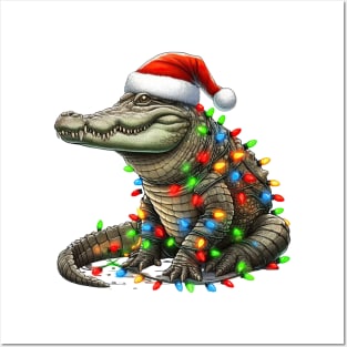 Alligator Wrapped In Christmas Lights Posters and Art